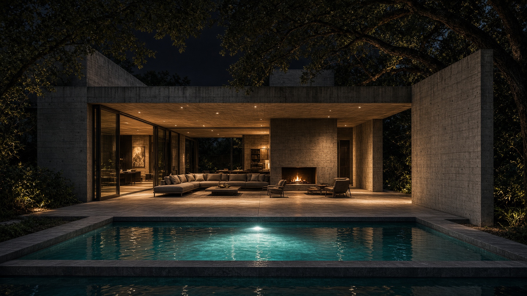 Night gathering terrace and courtyard pool