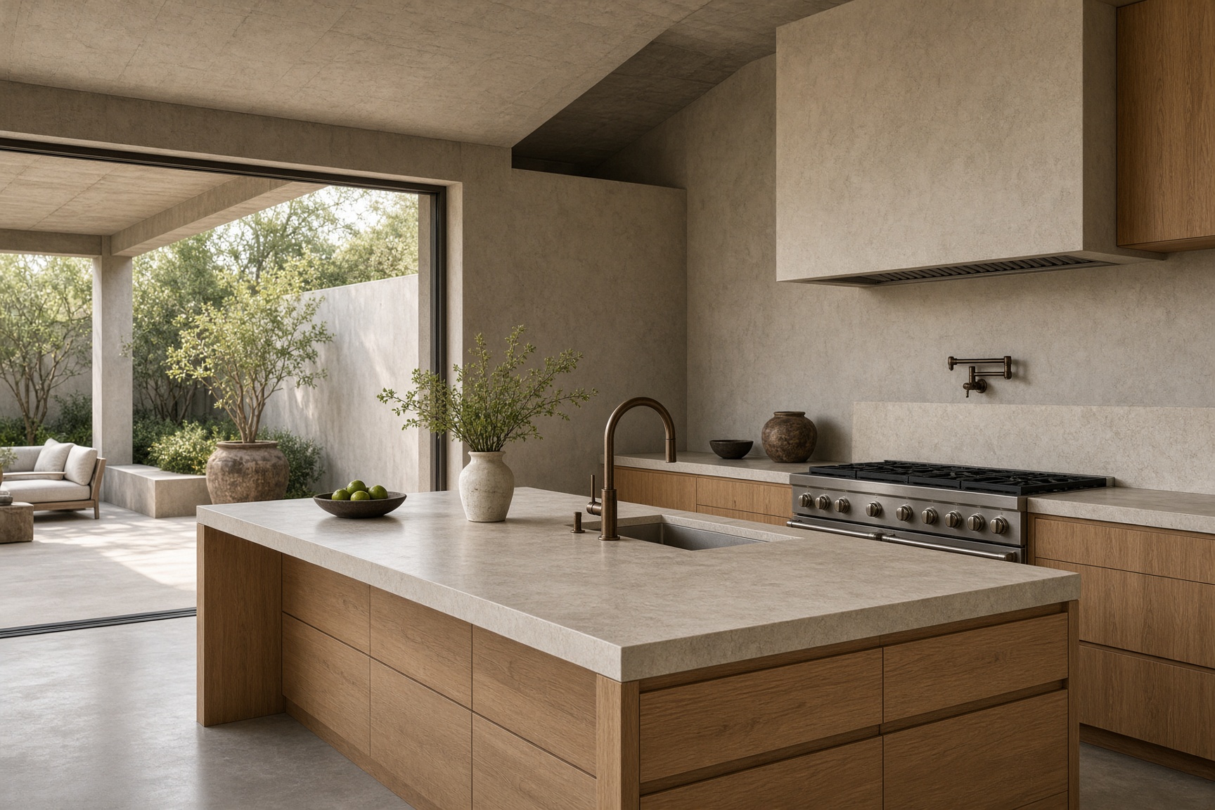 Kitchen opening fully to the court